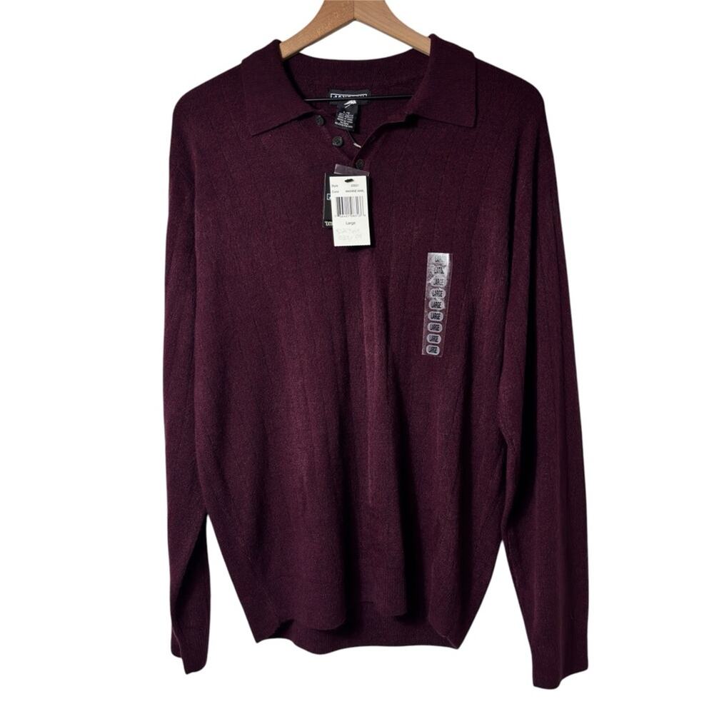 JANTZEN WINE LARGE MEN 100% ACRYLIC BUTTON UP MEN LONG SLEEVE SHIRT SIZE LARGE